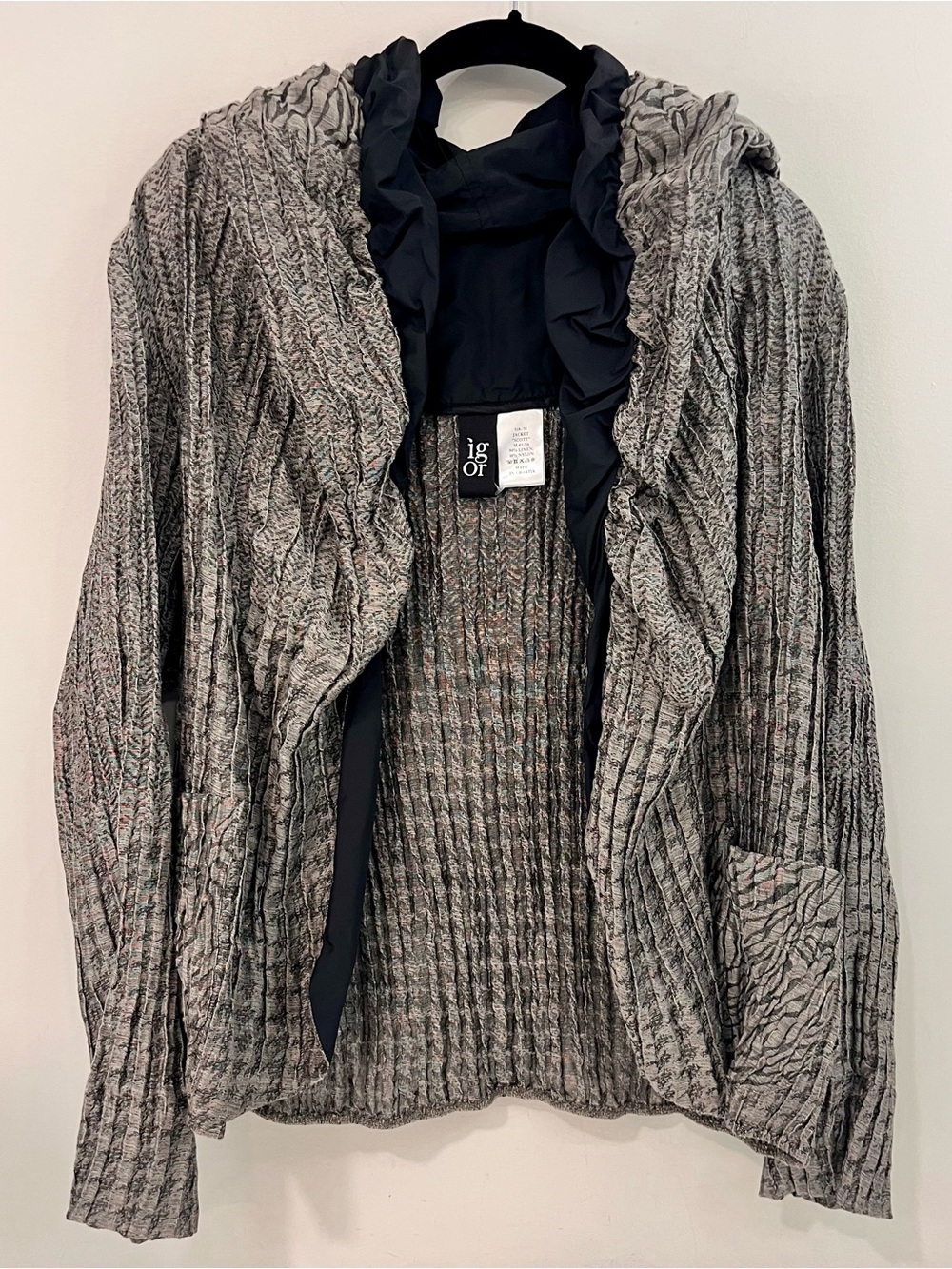 IGOR Dobranic Metallic Gray Linen Open Hooded Jacket Wrap Made In Croatia M